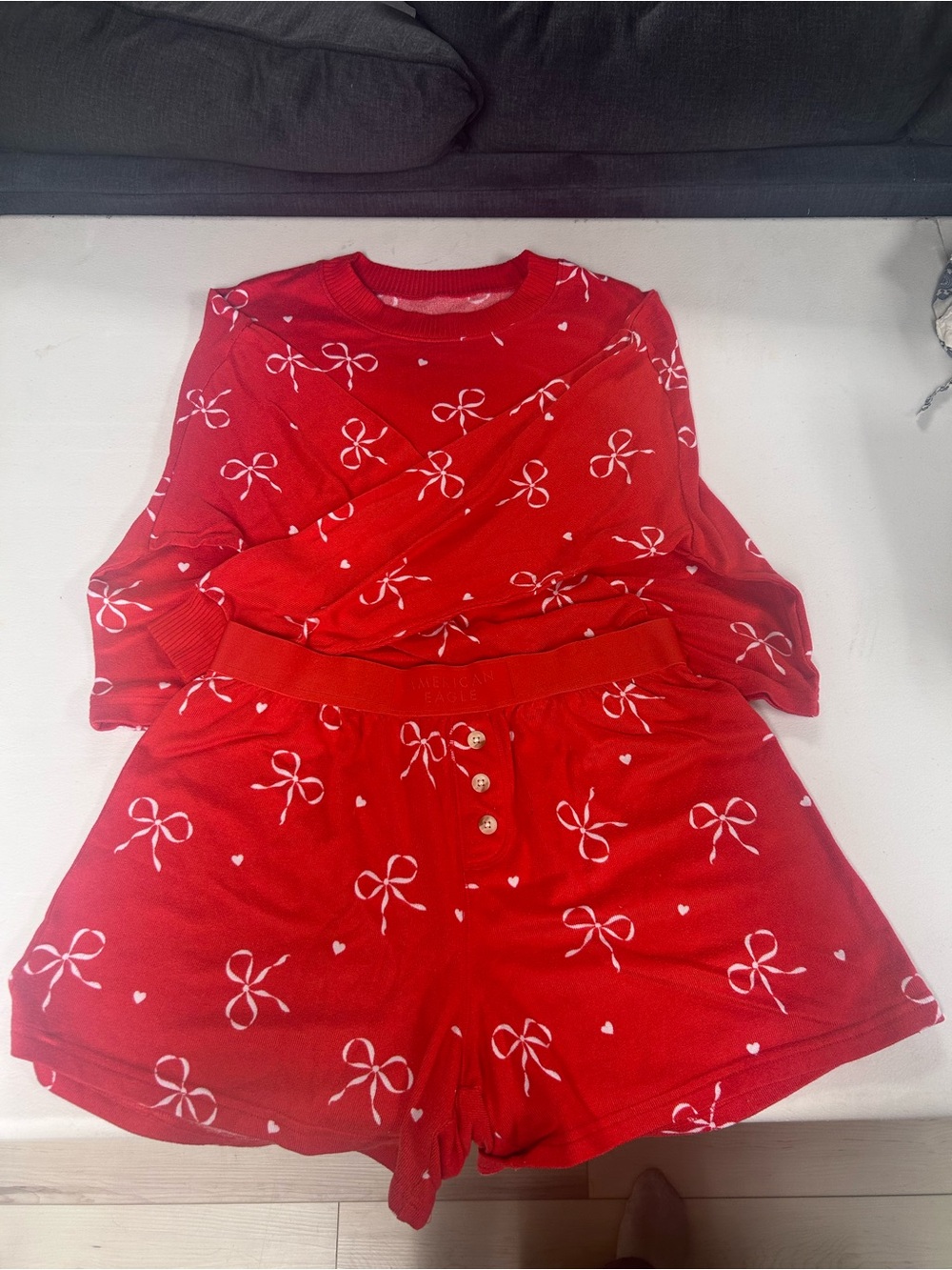 American Eagle Outfitters Red Bow Print Pajama Set